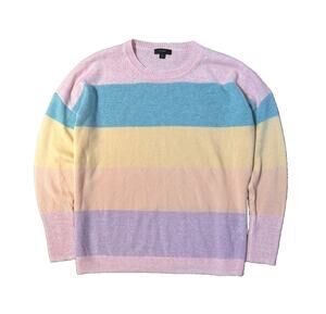 J. Crew Crewneck Sweater Wool Cashmere Blend Pastel Colorblock Striped Size M
